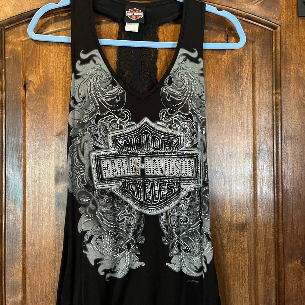 Harley Davidson black V neck tank top